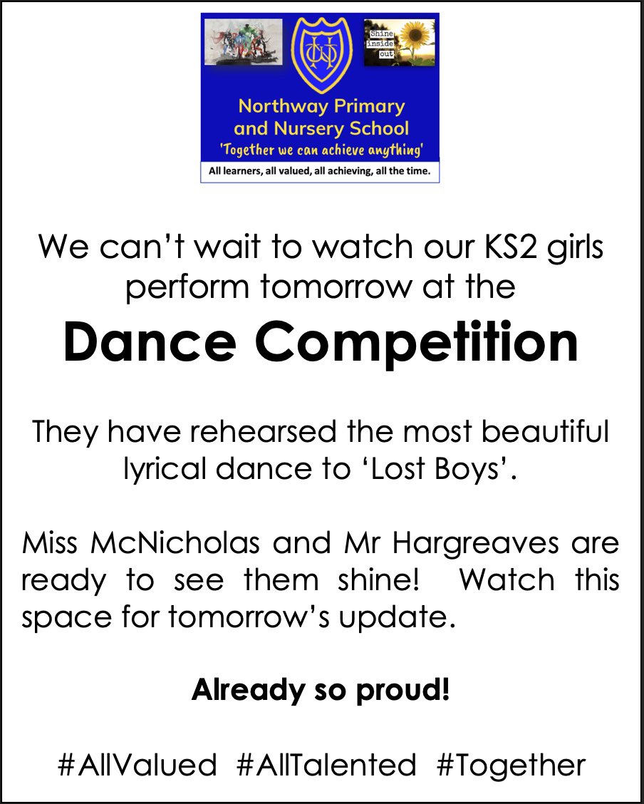 It is going to be such a special afternoon. Can’t wait to see our <a href="/NorthwayPrimary/">@northwayprimary</a> girls shine.