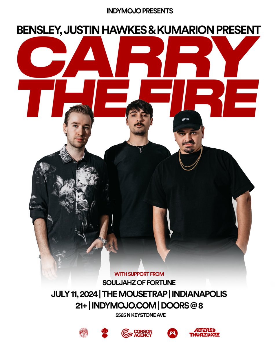Where are my DNB heads?!? We just dropped the biggest DNB lineup Indy has seen since 2019! 

Thurzday, July 11
<a href="/bensley_music/">Bensley</a> 
@ItsJustinHawkes 
<a href="/kumarionmusic/">Kumarion</a> 
Support from Souljahz of Fortune! 

Stacked!!! 🥞 

🔥Early bird presale: laylo.com/bensley/m/ctf-…

#AlteredThurzdaze