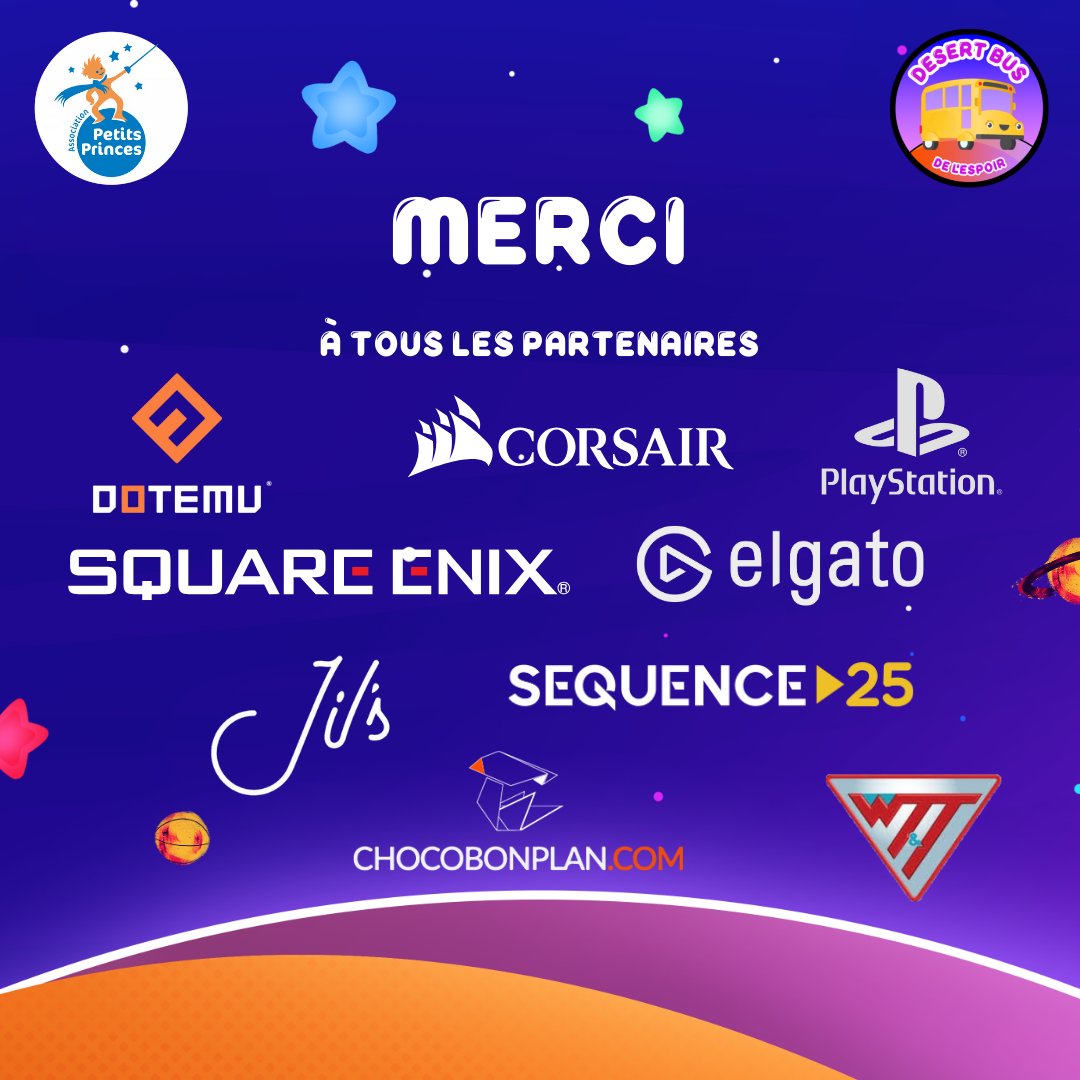 Merci aux partenaires qui ont contribué au bon déroulement de l'événement : @ChocoBonPlan @CORSAIRFRA @Dotemu @elgato Jils Food @PlayStationFR Séquence 25 @SquareEnixFR WTT