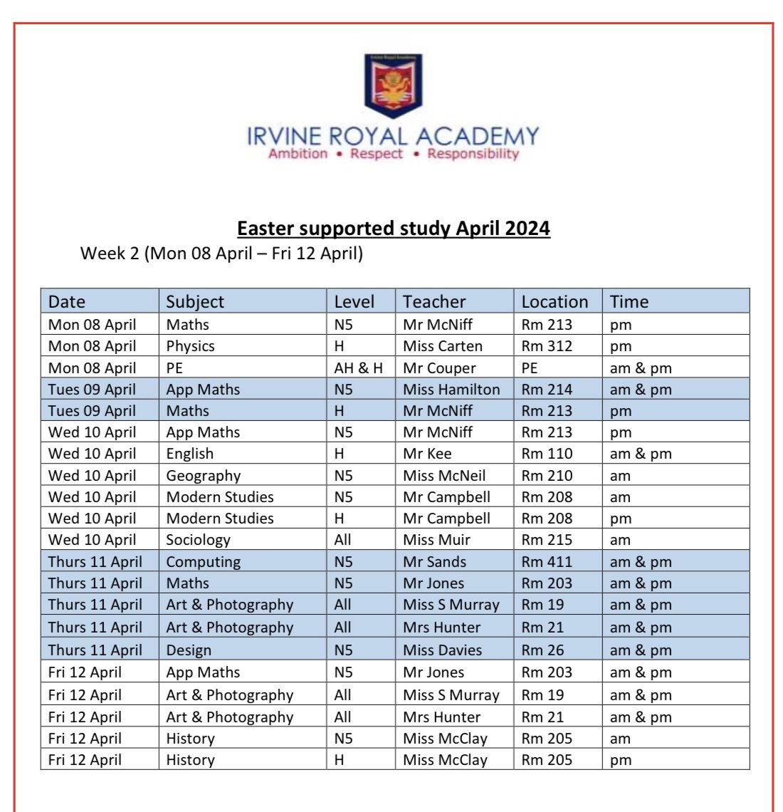 Easter School 24 Timetable. Week 1 and Week 2. ⬇️⬇️ #believeinbetter ⭐️💙 @IrvineRoyalFF