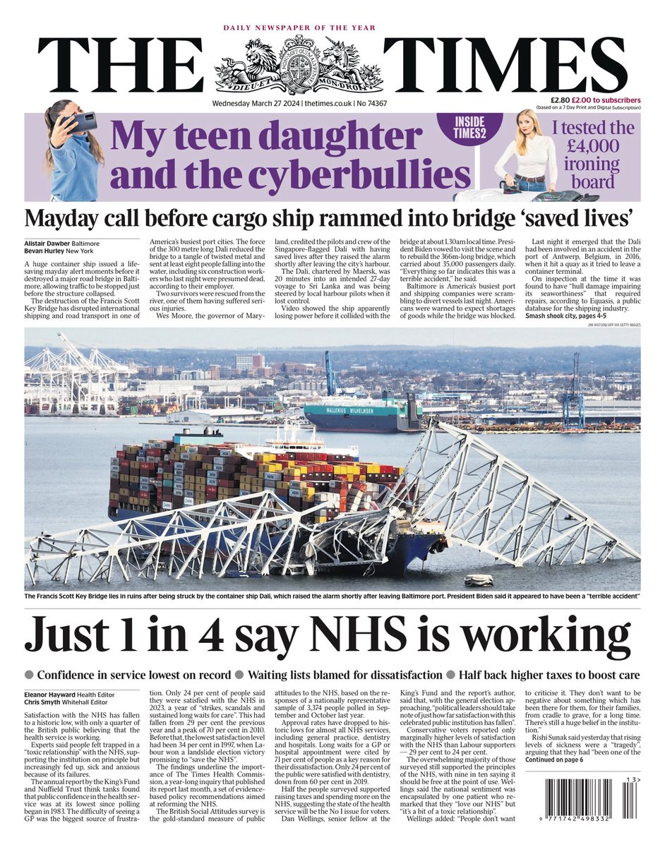 THE TIMES: Just 1 in 4 say NHS is working #TomorrowsPapersToday
