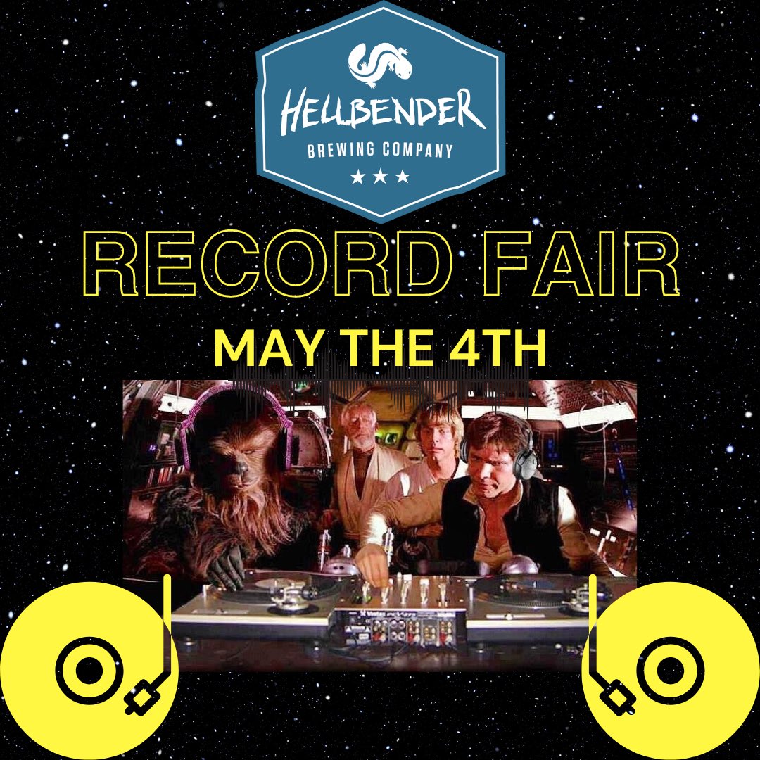 “That’s no moon”… it’s the return of the Hellbender Record Fair! Beer. Vinyl Vendors. Food Trucks. DJs. 1-7pm.