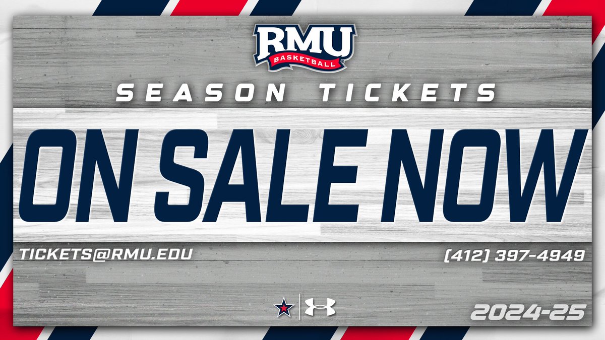 2024-2025 Season Tickets are on sale now! 🏀 Ticket plans start at $125. Call (412)-397-4949 or email tickets@rmu.edu for more information!