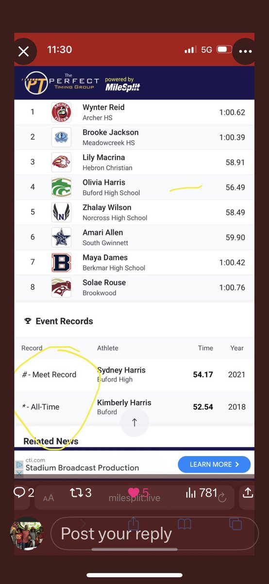 Just a little history was made yesterday evening! @kim_harris11 @sydneyh_05 and now @olivia_jharris have all won the 400m at the Gwinnett County Track & Field Championship! We thank God for his blessings! The Grind continues and the best is yet to come!