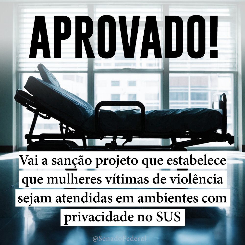 O Senado aprovou projeto que estabelece atendimento no SUS em ambiente privativo e individualizado para mulheres vítimas de violência. O projeto segue para sanção presidencial bit.ly/4cpWSqy