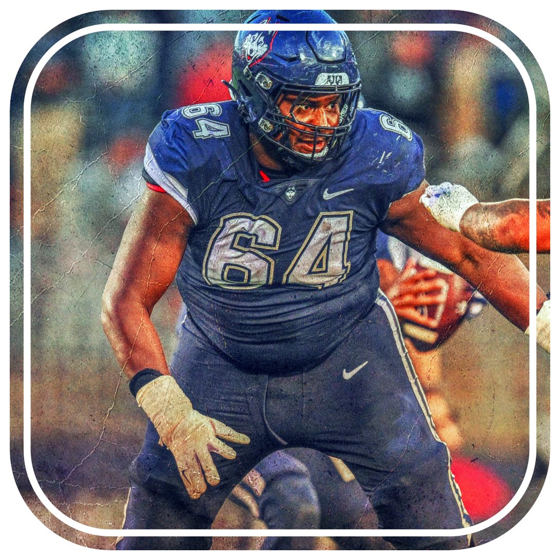 RussNFLDraft's tweet photo. #DraftNotes: UConn RG Christian Haynes started 49 games for the Huskies in his career. Competed and had a strong week at the @seniorbowl . In addition to football, he also wrestled for one season. His brother, Marcus, signed as a UDFA to the Denver Broncos last year. One of my favorite players in the class this year.