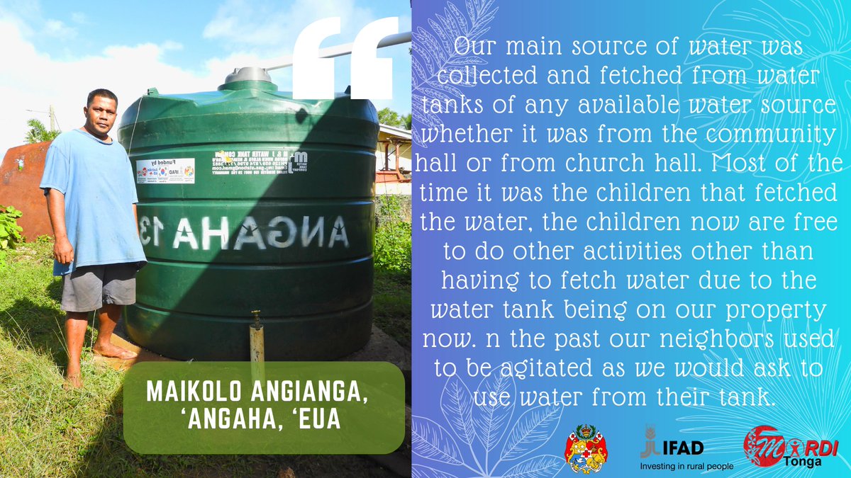 MORDI_Tonga's tweet photo. As World Water Day last week reminded us the importance of water for all. We hear first hand from families like Maikolo's where the children and female members are the first to feel the relief when a household is water secure. https://t.co/j1ShNVZpE3