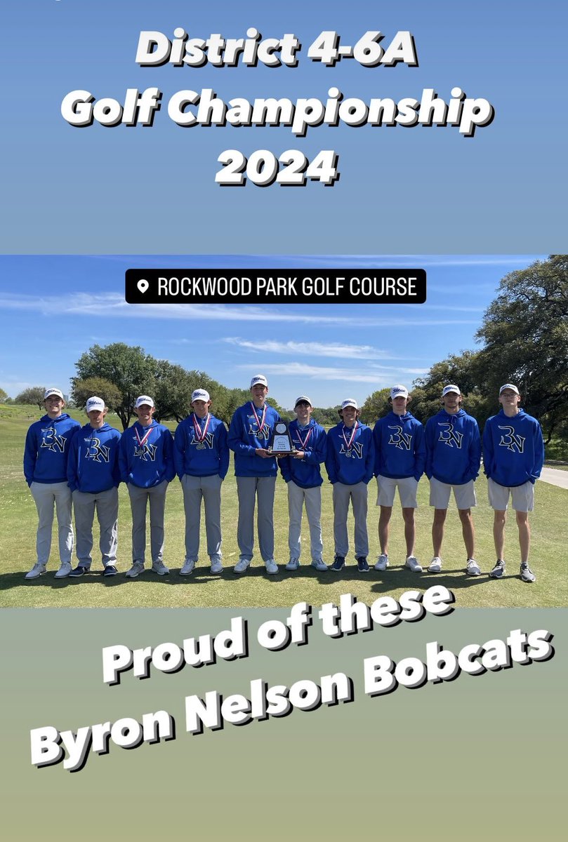 BNHSgolf's tweet photo. Guess who is headed to Regionals?  That’s right, these 5 Bobcats after finishing 2nd at the District 4-6A Golf Championship. Soph Aaron Cummins and jr Connor Nelson finished 2nd and 3rd individually. Other team members include soph Tyler Beck and jrs Cooper Smith and Jacob Tice. https://t.co/MX7HfeySDc