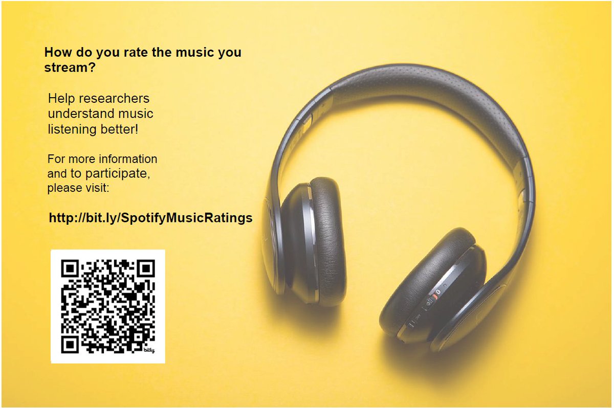 Calling all music listeners! 🎵🎧 How do you rate the music you stream? We want to know how well Spotify tags their music! We have a fun 30-minute online survey, all you have to do is listen to music excerpts and rate it on 5 dimensions! bit.ly/SpotifyMusicRa…