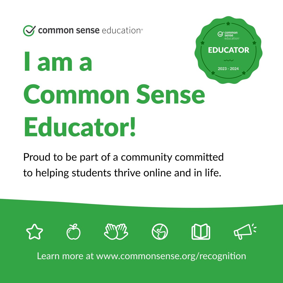 Proud to add Common Sense certification to my portfolio!💡🎓 The digital literacy lessons offered are top-notch, empowering students with essential skills for today's digital world. #CommonSenseEducator