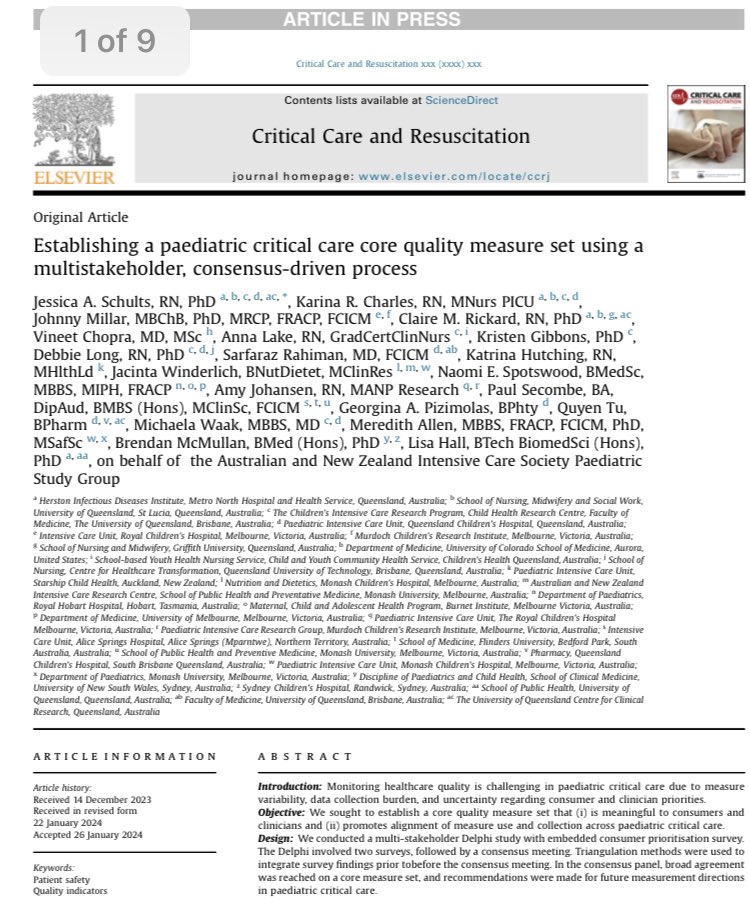 Honoured to be part of work by @jess_schults through the @ANZICS_PSG team! Agreement on markers for #research and #QI in #pedsICU is crucial! @SapnaKmd @Dr_Hari_Krishna @deblong_picu @alifergly @PICJournalWatch @picolo_network @PostPICU_PALISI #PedsCICU sciencedirect.com/science/articl…