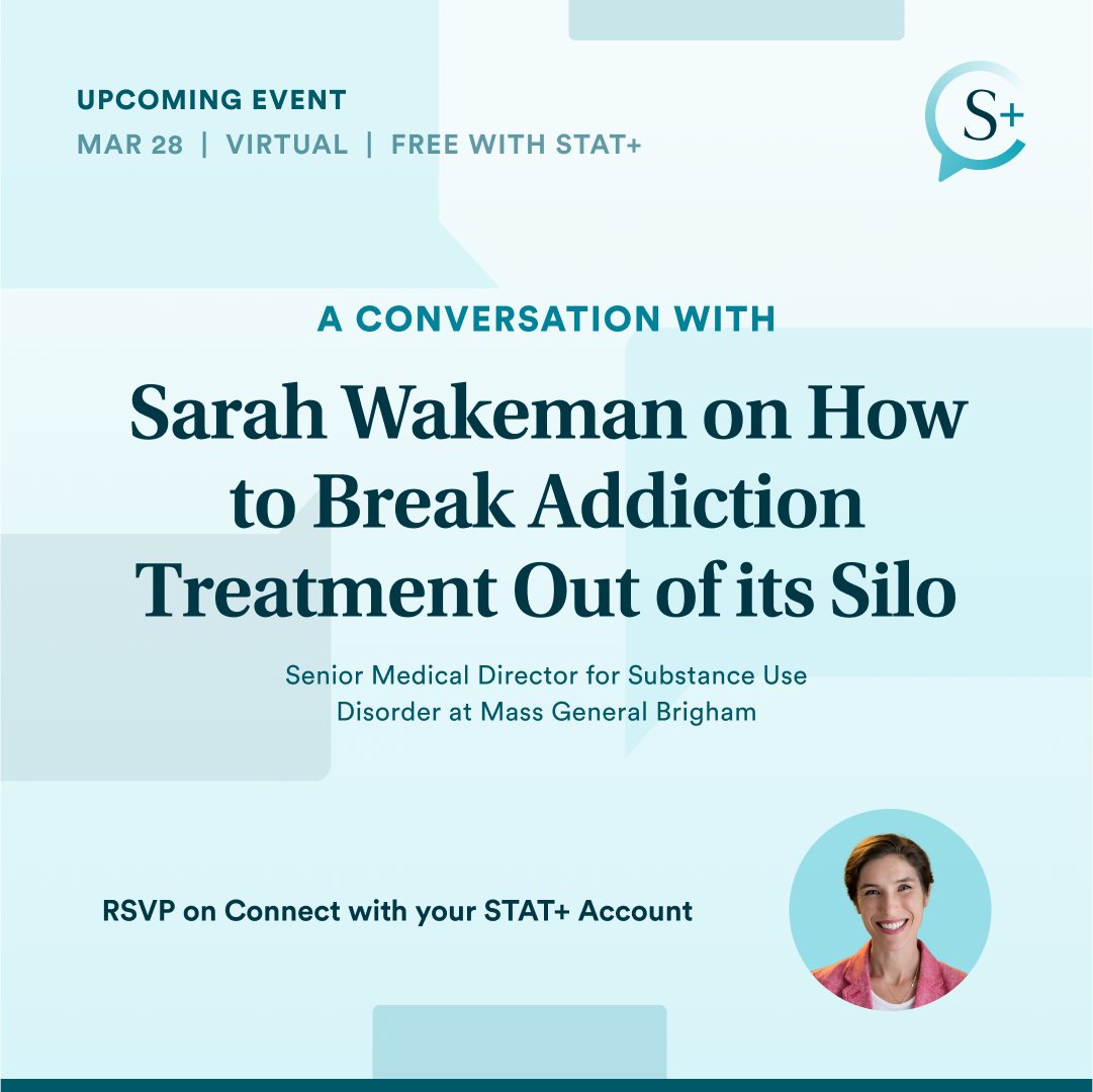 Join STAT+ Connect on Thursday for another exclusive conversation. <a href="/HoganAlex/">Alex Hogan</a> will speak with <a href="/DrSarahWakeman/">Sarah Wakeman</a> about improving the current state of treatment for opioid use disorder: trib.al/wfDJQ84