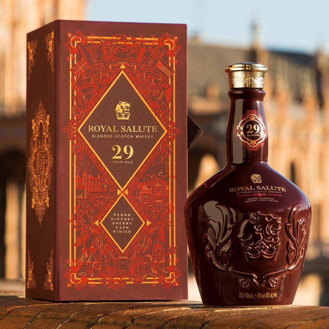 Inspired by Queen Elizabeth II’s first official visit to Spain in 1988, Royal Salute 29 Year Old Blended Scotch Whisky is finished in Pedro Ximenez sherry casks from Spain - a first of its kind from Royal Salute. You can find it at Frootbat. Shop now: buff.ly/4cBzyq7