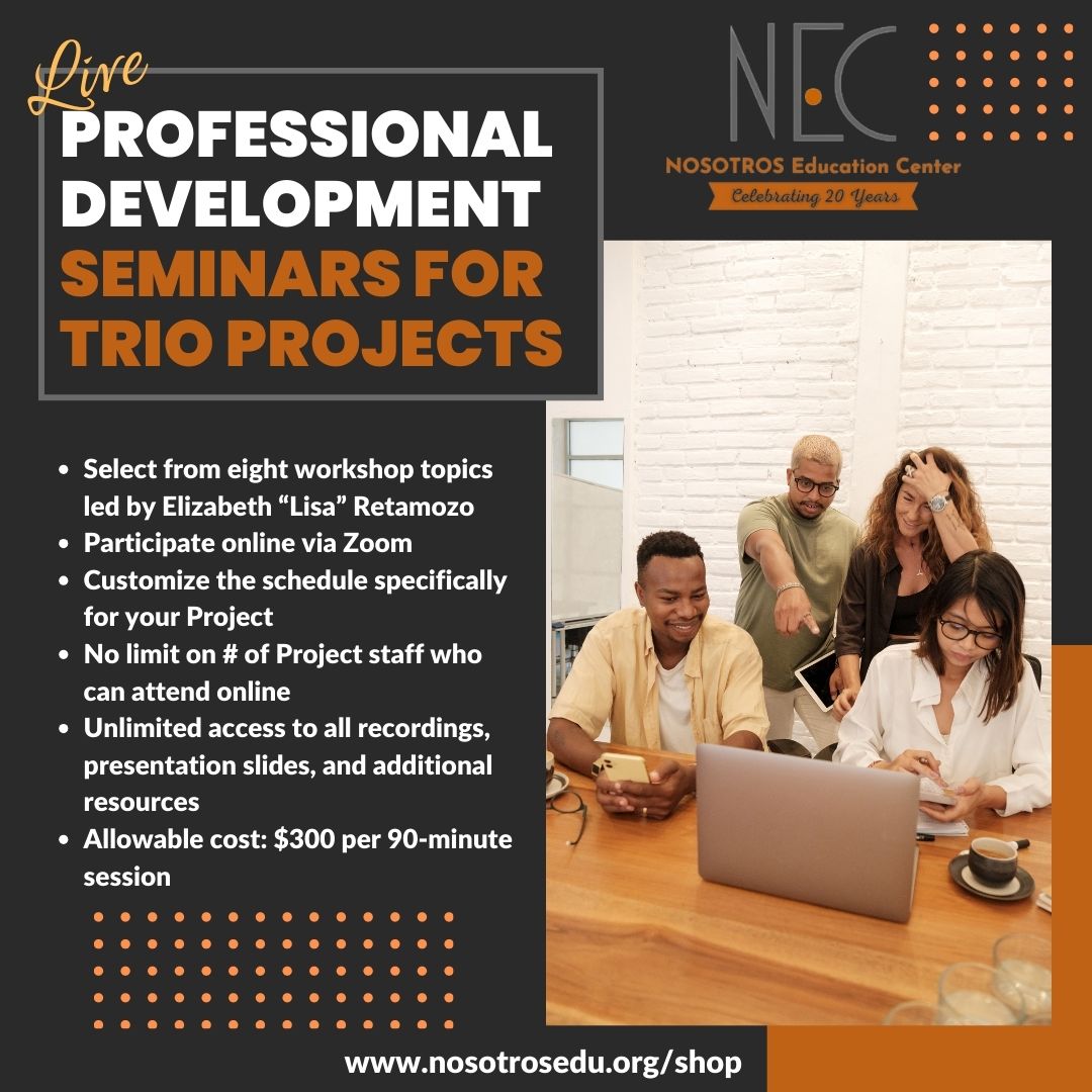 Live Professional Development Seminars for TRIO Projects
nosotrosedu.org/professional-d…
#TRIOworks #upwardbound #ubms #TRIOSSS #educationaltalentsearch #EducationalOpportunityCenters #McNair #StudentSupportServices