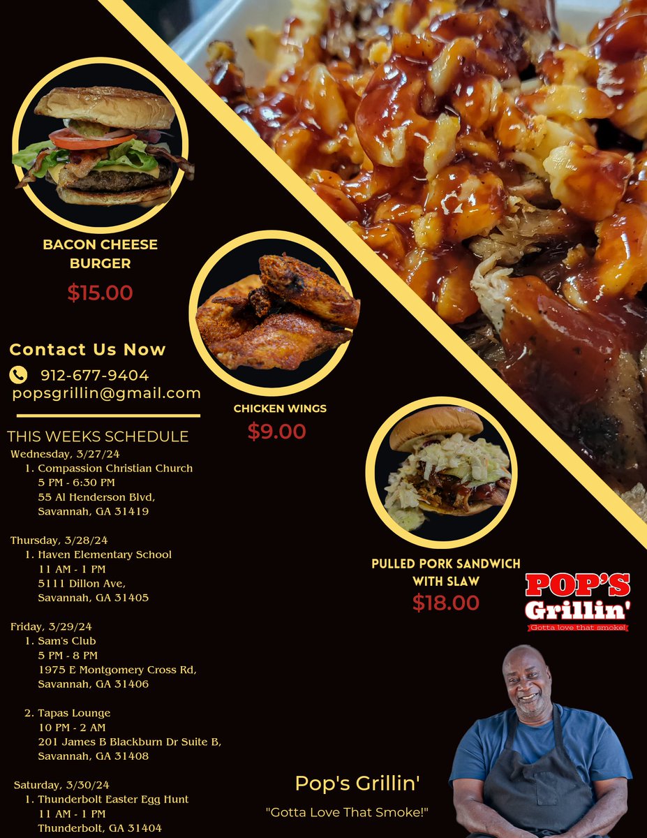 PopsGrillinFans's tweet image. 📢 Schedule 

Alright, here it is. This weeks schedule is here. Come join us this week. Pop is doing good and resting after his Surgery. Thank you all for your support. We look forward to his return. Our Menu this week is still a limited. See you soon...

#schedule