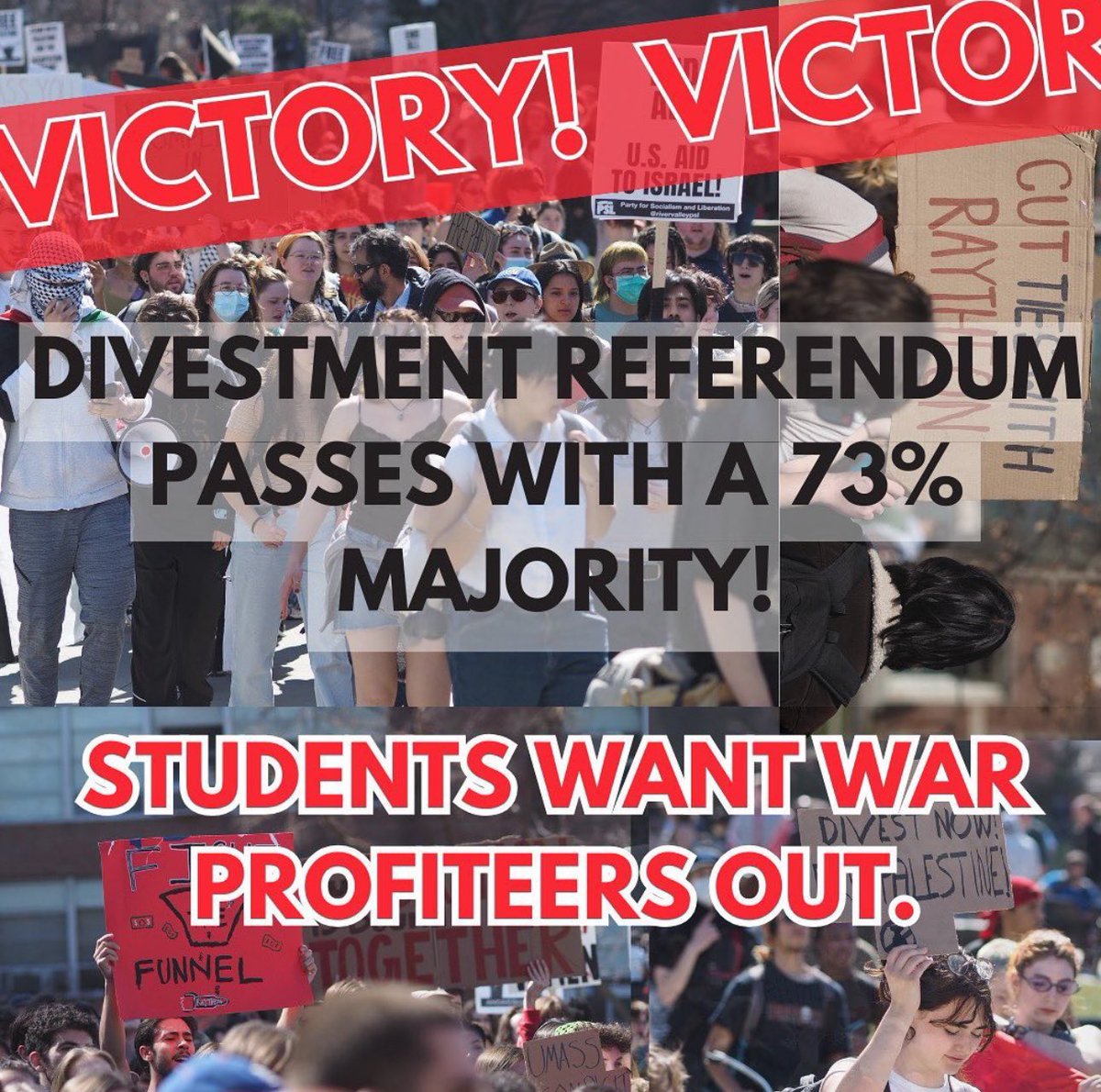 wearedissenters's tweet photo. VICTORY: UMass-Amherst students vote to #DivestFromDeath and cut ties with war profiteers‼️ https://t.co/Up9GeVsVzg