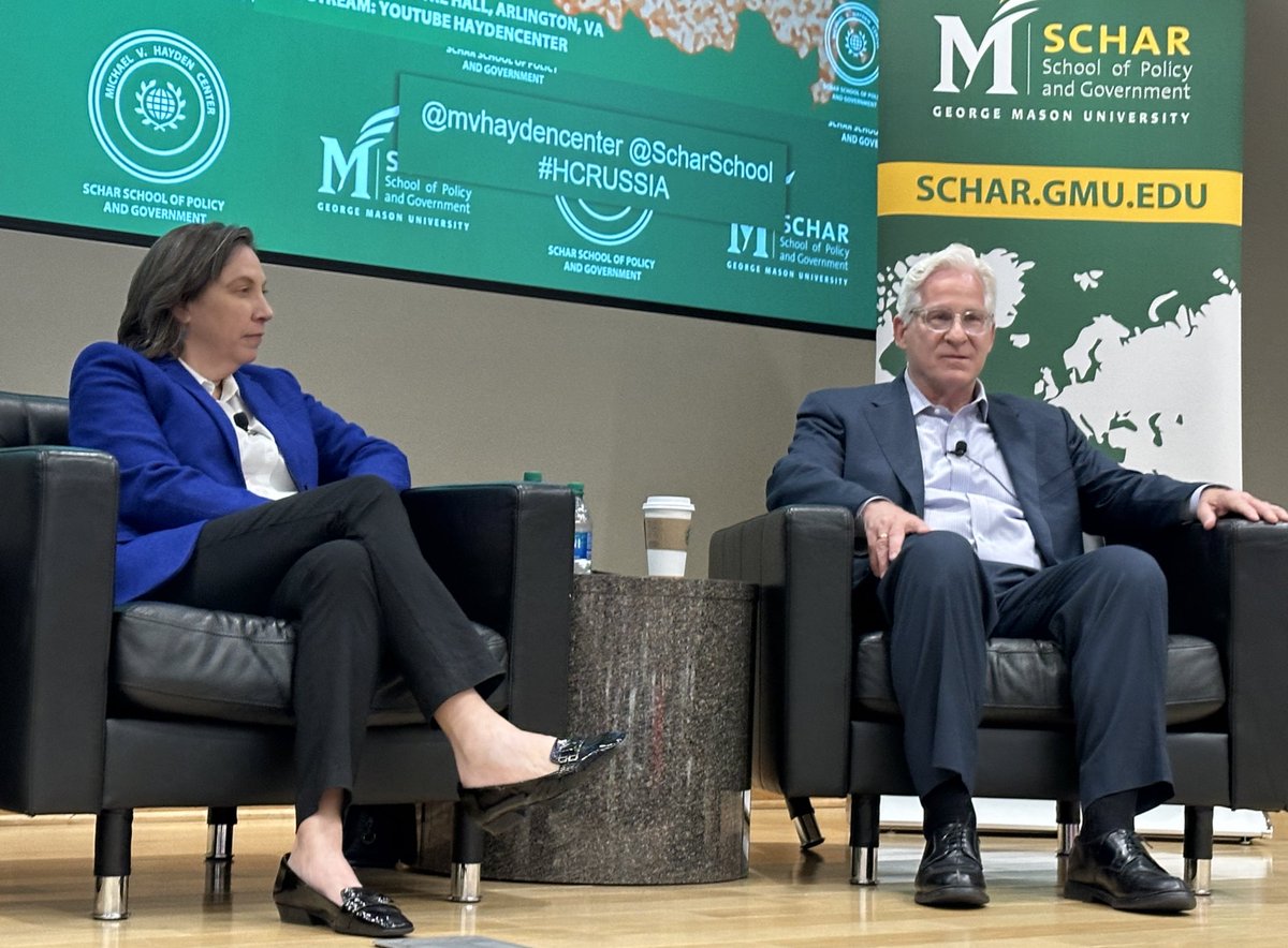 A great @mvhaydencenter @ScharSchool event tonight featuring Beth Sanner and @john_sipher on stage with @MichaelJMorell talking all about Russia and intelligence challenges related to it.