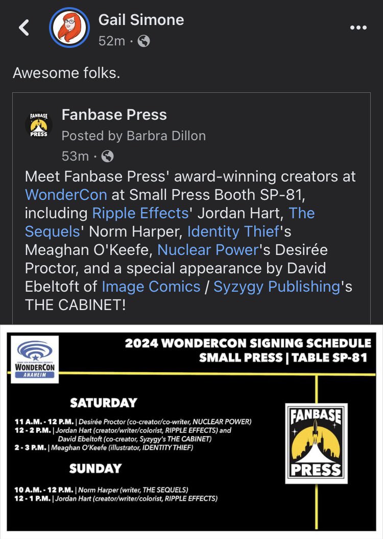 Come visit some “awesome folks” at #WonderCon this weekend! You can find us in #SmallPress (SP-81). More details are available in the official press release (link below). #FanbasePress #TheFanbase #CreatingFandoms #CelebratingFandoms #StoriesMatter #Comics #ComicBooks #Anaheim
