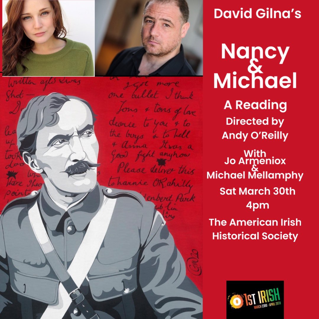 Origins #1stIrish readings of Revolution continues this Saturday with @joarmeniox and Origin AD Mick Mellamphy performing a reading of David Gilna’s beautiful NANCY & MICHAEL at the magnificent @AIHSNYC Wine reception to follow! 🎟️ available now origintheatre.org