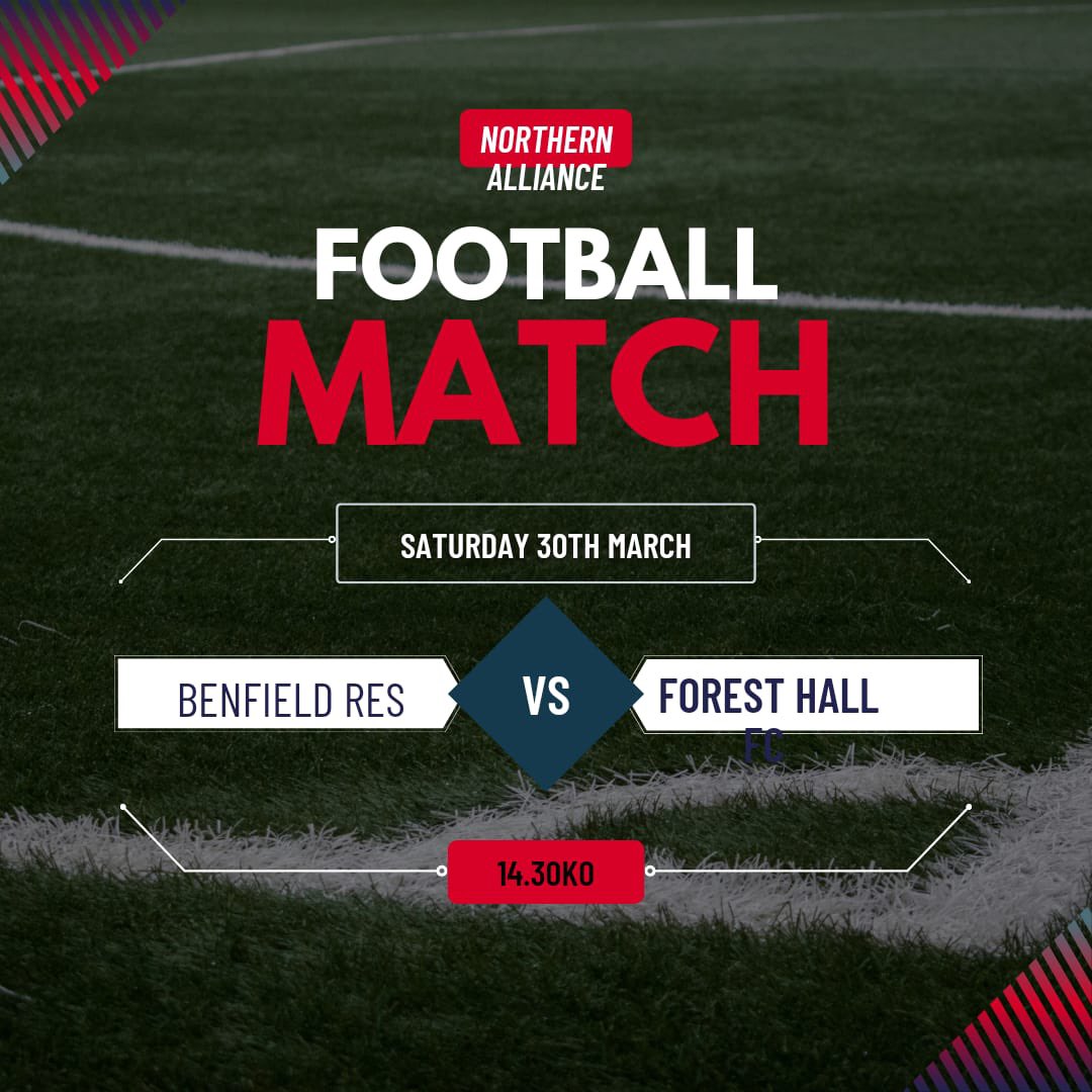 Next Match 📣 On the road for our run in! We come up against Benfield reserves in what looks to be a very key end to the season the club ⚽️ ⚽ (A) vs Benfield Reserves 📅 30/03/24 ⌚ 14:30 🏆 League 🏟️ Sam Smith Park 🚗 NE6 4NU #UptheHall 🌳🔴
