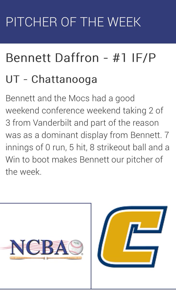 Congratulations to <a href="/ReDChase_/">𝘾𝙝𝙖𝙨𝙚 ツ</a> for winning Conference Pitcher of the week! Mocs produce arm talent 🫡