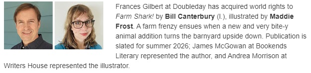 Super psyched about this future book! I wrote the text and uber-talented Maddie Frost is illustrating. Somehow this is my 4th book (?!) with Frances Gilbert @GoGirlsGoBooks, who never ceases to amaze me. Thx @jmcgowanbks @bookendslit. 🐔🐷🐮🦈 We're going to need a bigger barn.