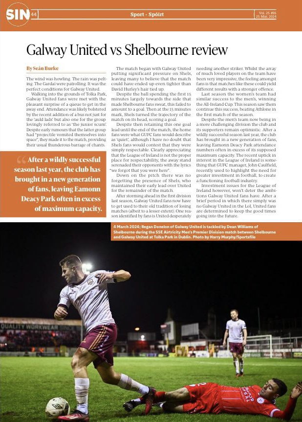 This edition of @sin_newsug includes a review of @shelsfc versus @GalwayUnitedFC by @Sean_De_Burca