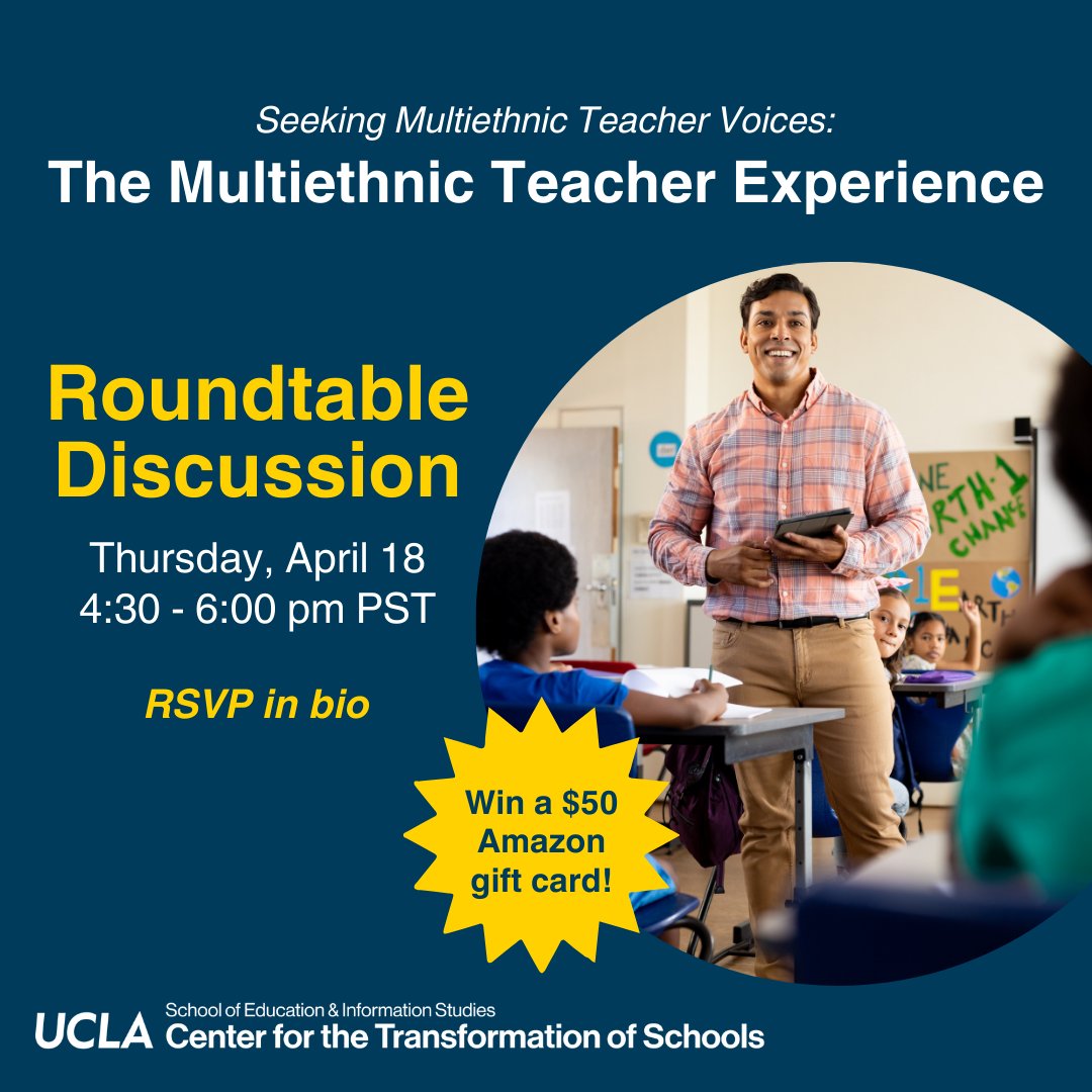 ctschoolsucla's tweet photo. ๐๐พ๐๐ปโโ๏ธ๐๐ฝโโ๏ธ Are you a PreK-12 teacher that identifies as multi-racial or multiethnic? Join the California Educator Diversity Projectโs upcoming roundtable to share about your experiences. RSVP: https://t.co/MPYjwiv6Rk
#biracial #multiracial #teachersofcolor #teacherchat https://t.co/ihuBJD89PR