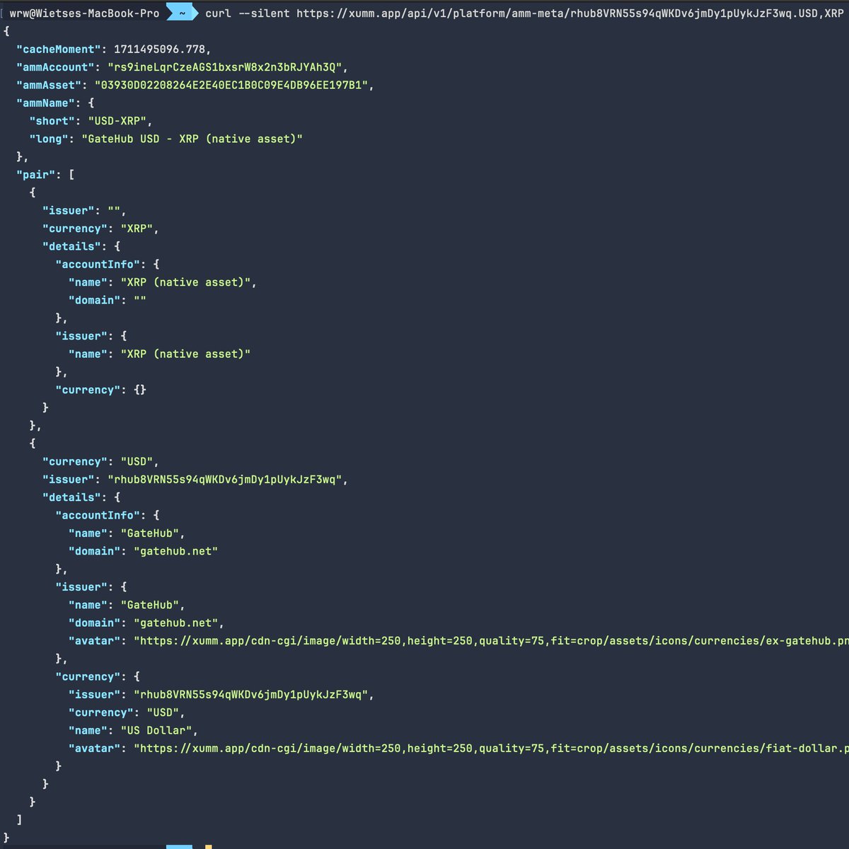 WietseWind's tweet image. New public API&apos;s for AMM Pool info:

By &quot;Pair,Pair&quot; (issuer.asset,issuer.asset) - order does not matter: xumm.app/api/v1/platfor…

By &quot;Pair,XRP&quot; - order does not matter: xumm.app/api/v1/platfor…

By AMM LP token code: xumm.app/api/v1/platfor…

By AMM account: xumm.app/api/v1/platfor…