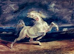 Cheval effrayé par l'orage, (Le Cheval blanc effrayé par l'orage), 1824 par Eugène Delacroix Museum of Fine Arts Budapest