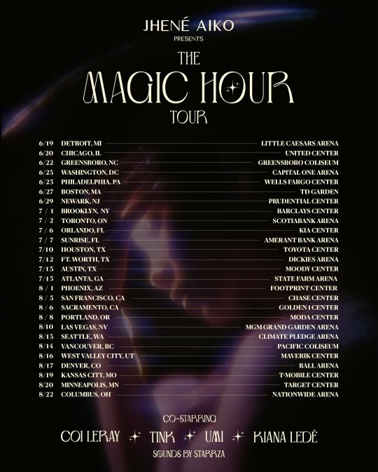 ✨the magic hour tour✨ presale begins tomorrow at 10am (local) 💫 general tickets on sale Friday at 10am (local) at jheneaiko.com 💫