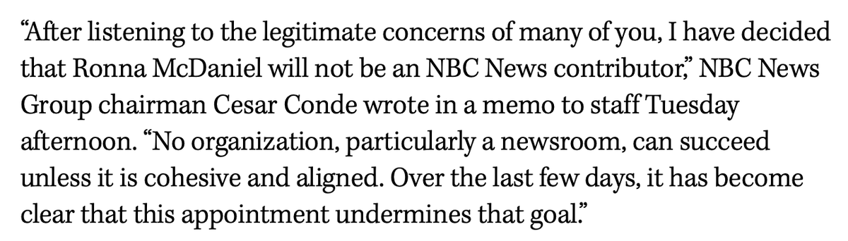 In terminating Ronna McDaniel, NBC boss says the newsroom must be 'cohesive and aligned.' Aligned? hollywoodreporter.com/news/politics-…