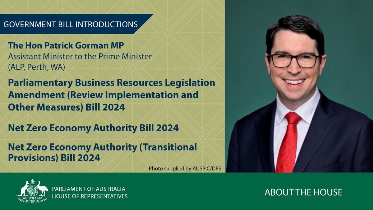 The Assistant Minister to the Prime Minister, @PatrickGormanMP, has introduced three bills in the House this morning. ℹ️ To find out more, visit: aph.gov.au/bills.