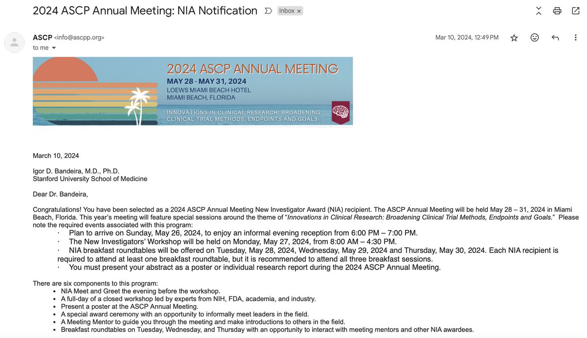 Thrilled to share that I've recently been selected as a 2024 American Society of Clinical Psychopharmacology (ASCP) New Investigator Award (NIA) recipient. #ASCP2024