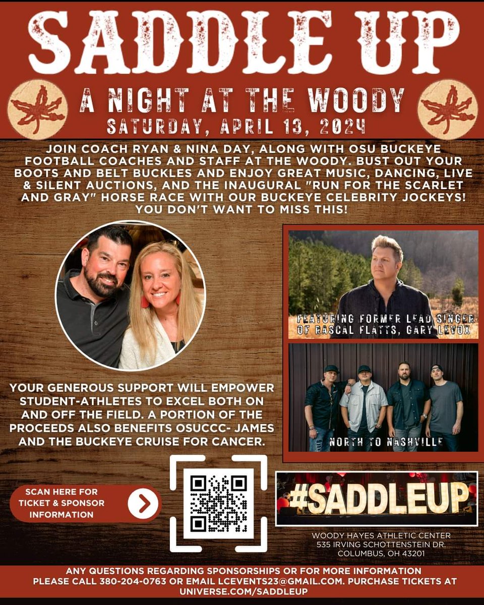 We are polishing our belt buckles and boots to get ready to hit the dance floor at the Saddle Up- A Night at the Woody event! Come on out and join Coach Ryan & Nina Day, along with your favorite coaches and staff, for a fundraising concert! Ticket Link: universe.com/saddleup