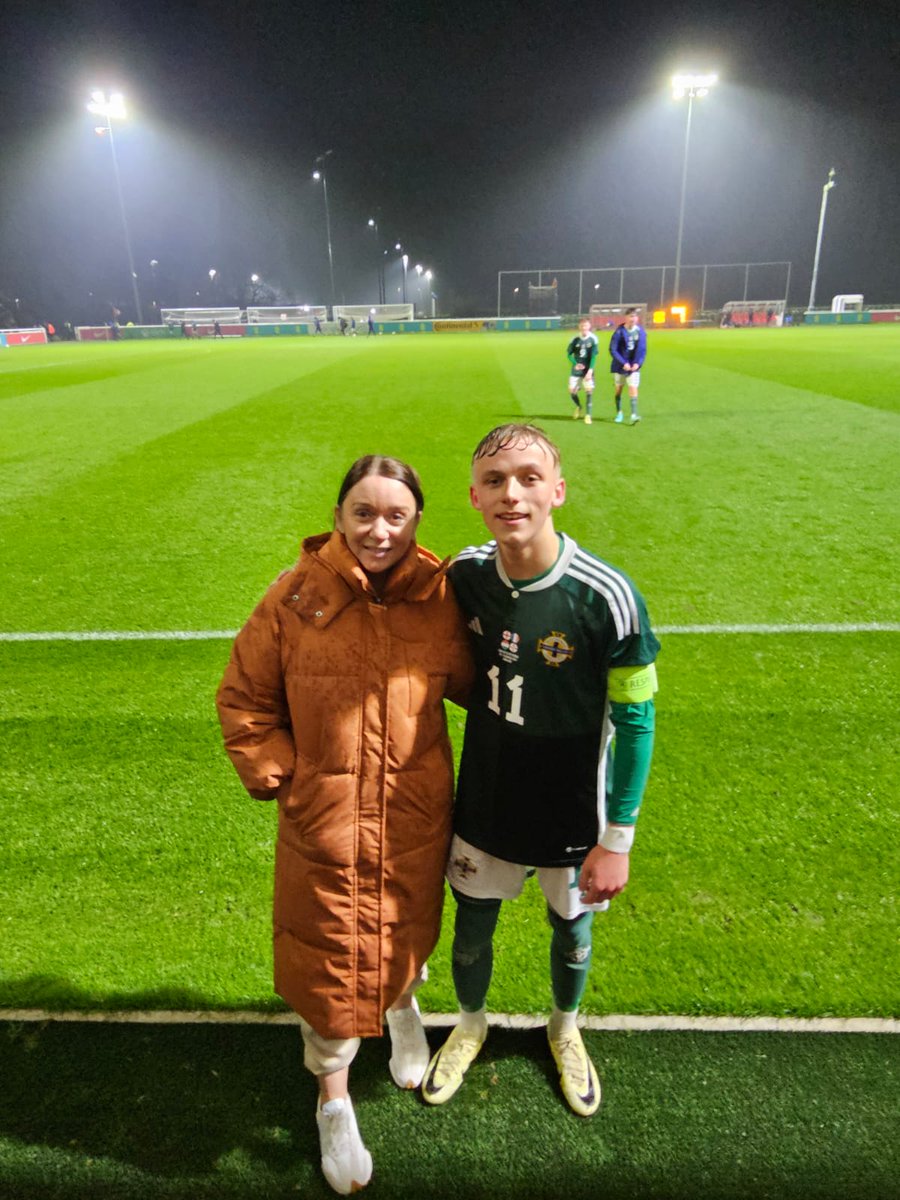 So so proud tonite of u son a 3-1 win against Hungary an scoring 1st goal an also captain what a performance from you an the team ⚽️💚