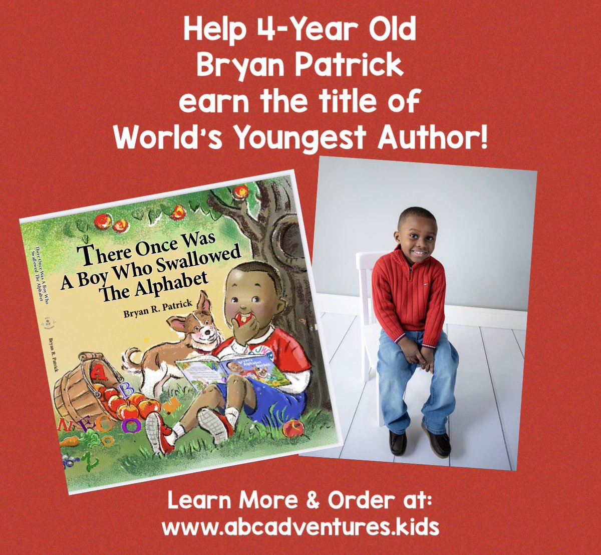 Help my little #Author achieve the #Title of being the #WorldsYoungestAuthor by purchasing his #Book! www.abcadventures.kids