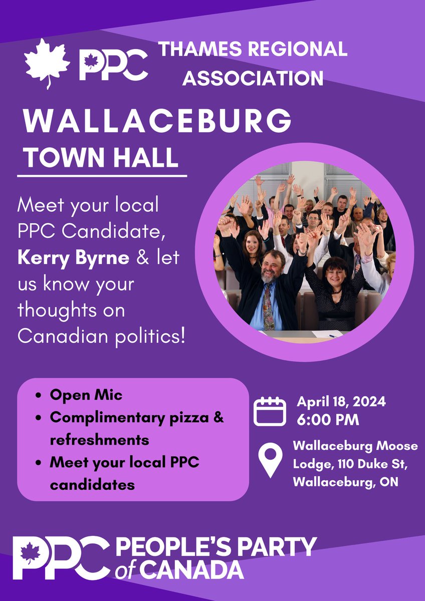 If you are in the Wallaceburg area, come out to the town hall on April 18th and meet your local candidate.