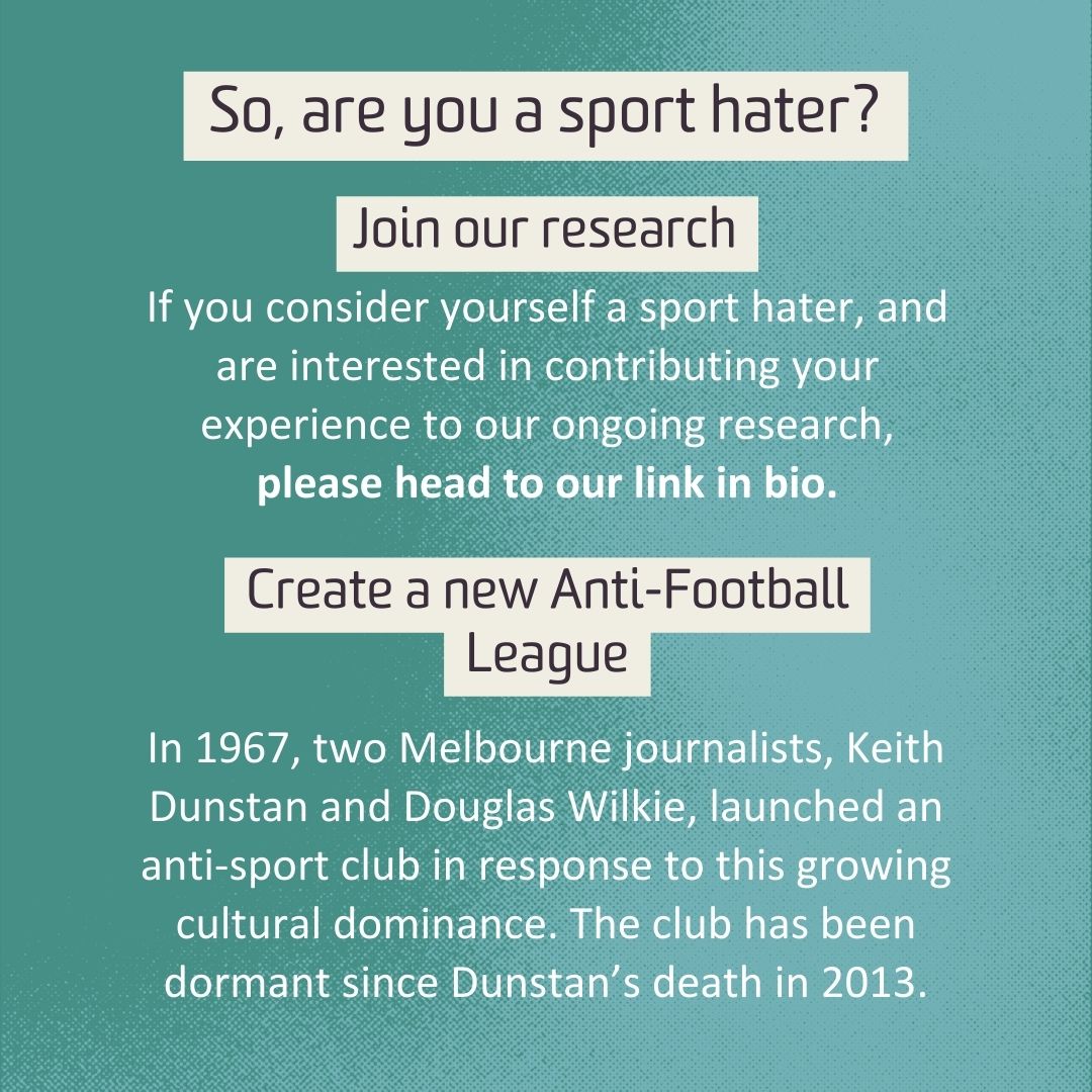 Think you're the only one who groans when footy season rolls around? Think again! This research from Deakin University explores why some Australians just don't get the sports hype. Read more: i.mtr.cool/dsvwpishot