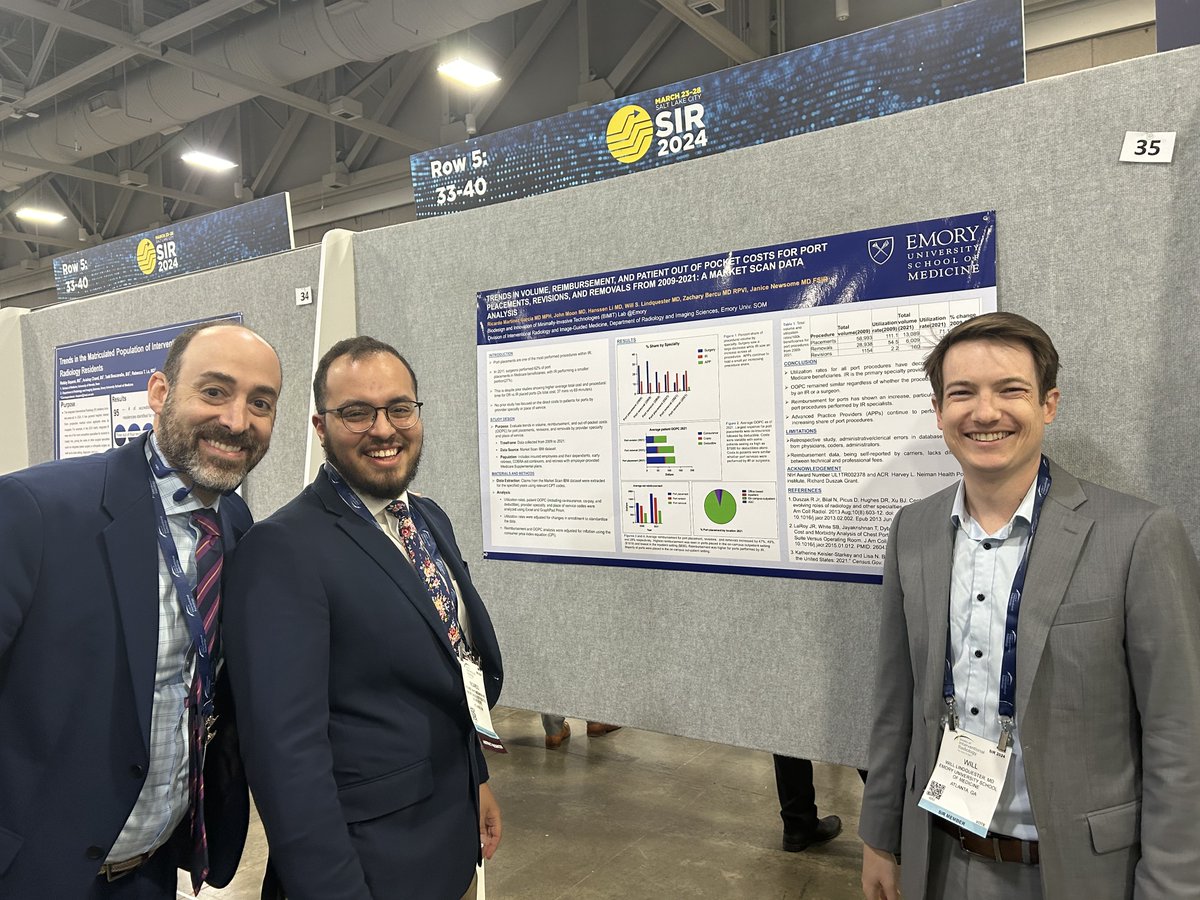 Strong work by our BIMIT lab members at #SIR2024slc representing @EmoryIRad @EmoryRadiology across a spectrum of innovative research topics @hanssenli @johntmoon @nathansimk @d_iyer7 . Grateful for our mentors Dr. Bercu, Dr. @angiowoman , and Dr. @WillLindquester