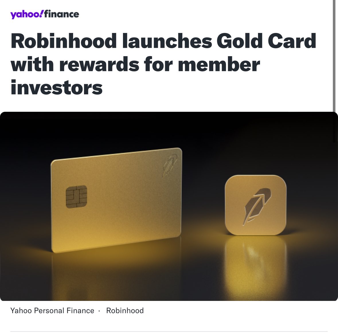 买了HOOD的人估计发财了，自从大约一周前公布月度数据大涨10%以来，今天盘后再次大涨5%。 究其原因，原来是今天Robinhood宣布自己推出信用卡 服务（金卡）。该卡特点是全门类返现3%，无手续费，无服务费，无跨国费