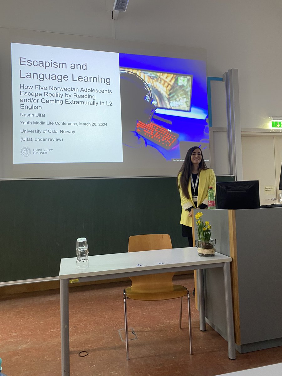 PiaSundqvist's tweet image. Here is Nasrin Ulfat, my PhD student, in her first international conference presentation at #YML2024. She nailed it! #extramuralenglish #escapism #STAGE_Norway @UniOslo_UV