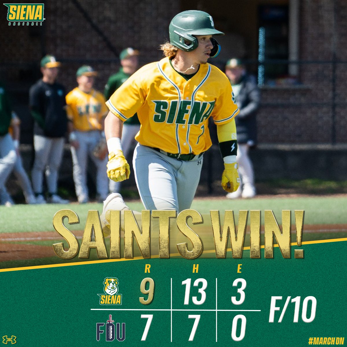 Siena Saints (@sienasaints) on Twitter photo ⚾️ <a href="/SienaBaseball/">Siena Baseball</a> bashed a season-high tying 5⃣ home runs - including a pair of decisive blasts in the 10th inning - to secure its second straight midweek win
📰 t.ly/PU17i
#MarchOn x #SienaSaints x #MAACBaseball x #NCAABaseball ⚾️ <a href="/SienaBaseball/">Siena Baseball</a> bashed a season-high tying 5⃣ home runs - including a pair of decisive blasts in the 10th inning - to secure its second straight midweek win
📰 t.ly/PU17i
#MarchOn x #SienaSaints x #MAACBaseball x #NCAABaseball