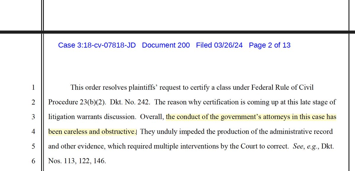 Breaking - Huge victory! Judge grants class certification in #EmamivMayorkas for those still suffering from Muslim Ban, with lots to say about government attorneys: 'the conduct of the government’s attorneys in this case has been careless and obstructive.' 1/6