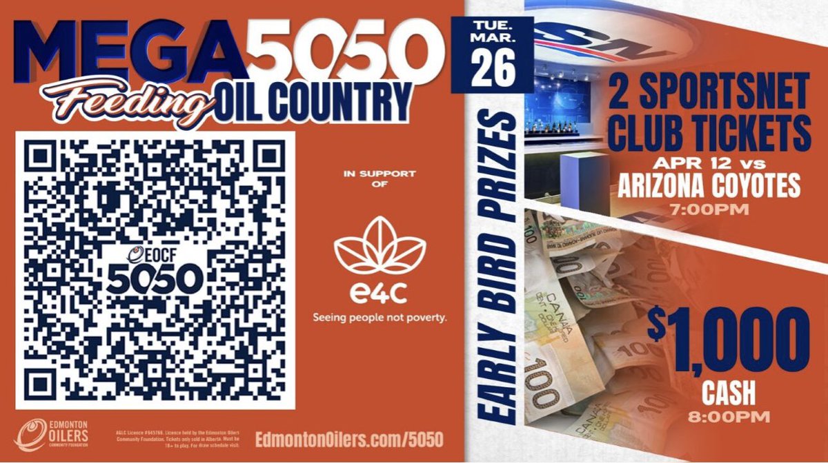 You can help Feed Oil Country and support our School Nutrition Program by purchasing a ticket to tonight’s 50/50 thanks to the @Oil_Foundation! Get your tix here: 5050oilers.myshopify.com