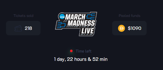 PulsePredictio's tweet image. ‼️ 48 HOURS LEFT! ‼️

We just hit 1,000 DAI in the pool with 218 tickets!🔥

Don't miss out on this years March Madness 🏀

👉 pulsepredict.io