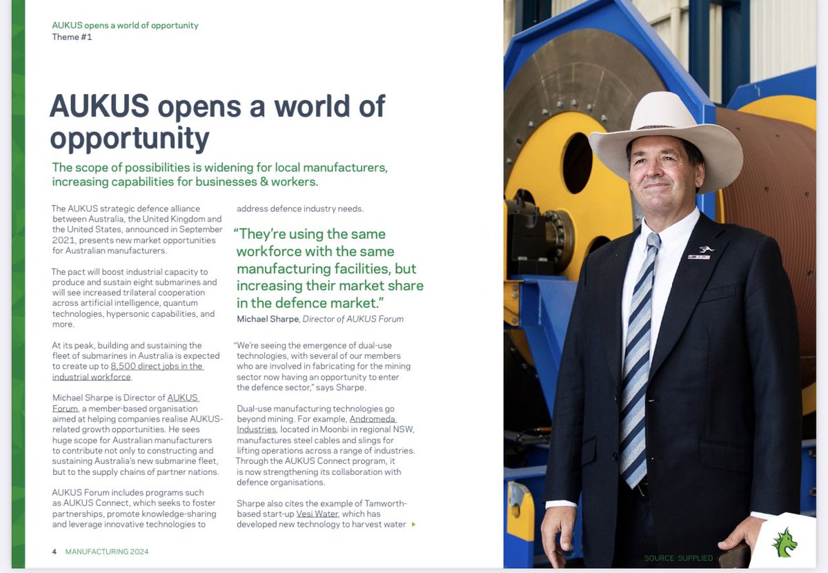 The largest industrial project in Australia’s history 🇦🇺🇬🇧🇺🇸 @AUKUSforum @Westpac Manufacturing new insights report. Australian Manufacturing: Bringing on Productivity and Profits in 2024. See: lnkd.in/g3sfFW6F