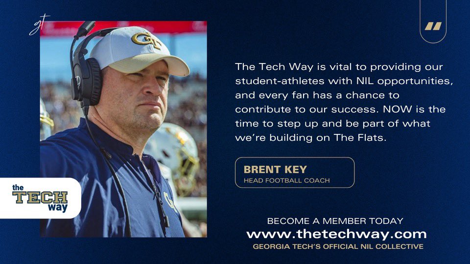 Hey Yellow Jacket fans! You heard Coach Key, you can continue to support Georgia Tech football by becoming a member of @thetechwaynil , Georgia Tech’s Official NIL Collective, today at TheTechway.com @GTFootball @GTAthletics