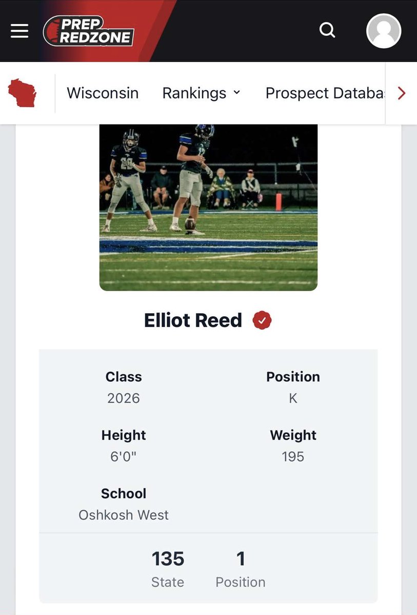 Elliot Reed 2026 K (@elliot_reed17) on Twitter photo Honored to be ranked #1 kicker in Wisconsin C/O ‘26, more to be done <a href="/MJ_NFLDraft/">Mark Johnson</a> <a href="/Coach_J_Ray/">Joey Ray</a> <a href="/CoachMZweifel/">Michael Zweifel</a> <a href="/CoachMCEllis/">Matt Ellis</a> <a href="/Coach_Mitch_/">Matt Mitchell</a> <a href="/Coach_Lig/">Bob Ligashesky</a> <a href="/DB_CoachCoombs/">Kerry Coombs</a> <a href="/KramerCook/">Kramer Cook</a> <a href="/Coach_Radke/">Luke Radke</a> Honored to be ranked #1 kicker in Wisconsin C/O ‘26, more to be done <a href="/MJ_NFLDraft/">Mark Johnson</a> <a href="/Coach_J_Ray/">Joey Ray</a> <a href="/CoachMZweifel/">Michael Zweifel</a> <a href="/CoachMCEllis/">Matt Ellis</a> <a href="/Coach_Mitch_/">Matt Mitchell</a> <a href="/Coach_Lig/">Bob Ligashesky</a> <a href="/DB_CoachCoombs/">Kerry Coombs</a> <a href="/KramerCook/">Kramer Cook</a> <a href="/Coach_Radke/">Luke Radke</a>