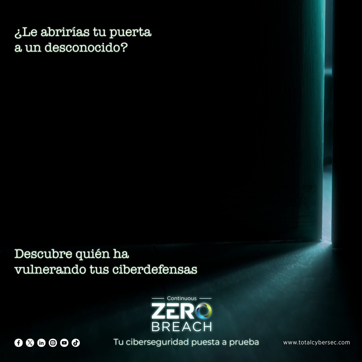 totalcybersec's tweet photo. 🚪Si le vas abrir la puerta de tu empresa a alguien, asegúrate de que sea a #ZeroBreach. 🛡️ Pon a prueba tus #Ciberdefensas y descubre qué tan preparado estás para afrontar un ciberataque. 👀 Consulta toda la información en ➡️ https://t.co/mc0R4KcGST https://t.co/kSCdKOZQ7d
